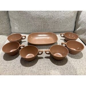 Texas Ware Dessert Set 6 Cups‎ Serving Dish Brown Mid Century Melamine Retro